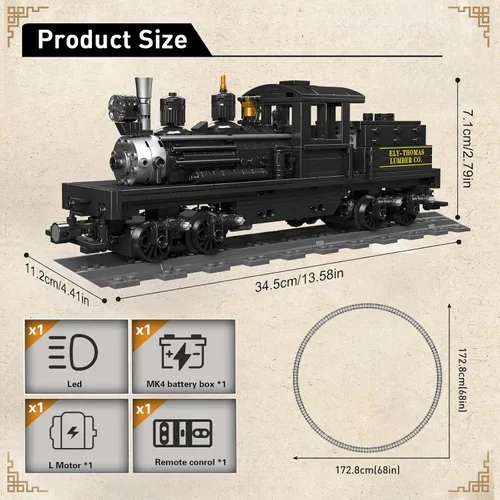 Miniatura 6 de Mould King - Juego de construcción de locomotora de vapor tipo Shay con iluminación LED, kit de bloques de tren modelo con control remoto/APP