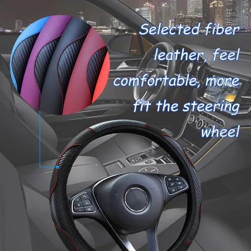 Miniatura 4 de Funda de volante de automóvil, funda de volante de carbono de 15 pulgadas, accesorios de volante antideslizantes transpirables para hombres