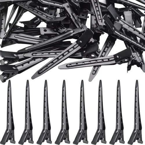 Miniatura 10 de 100 pinzas negras de una sola punta, pinzas de pelo de cocodrilo de metal, pinzas de peinado para mujeres y hombres, extensiones de cabello de salón