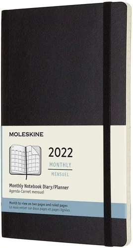 Moleskine Agenda mensual clásica de 12 meses de 2022, tapa suave, grande (5 x 8.25 pulgadas), color negro