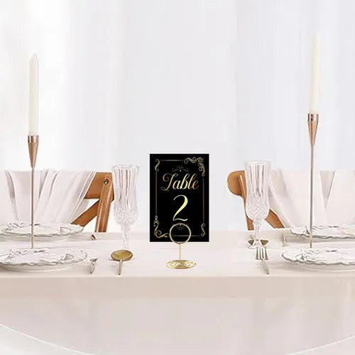 Miniatura 5 de 31 juegos de tarjetas de números de mesa con soportes, 1-30 elegantes tarjetas de asiento de mesa de color negro dorado, soporte de lugar de 2