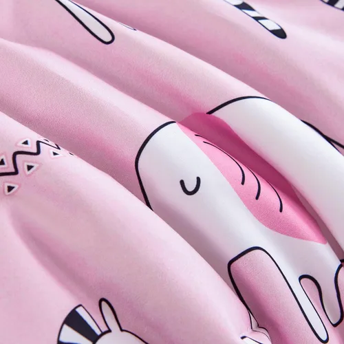 Miniatura 6 de URBONUR Juego de ropa de cama de 4 piezas para niños pequeños - Juego de edredón ultra suave con dibujos animados de animales del zoológico rosa