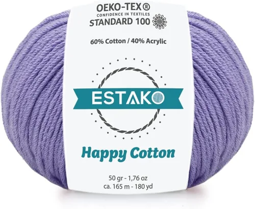 Miniatura 38 de Estako Happy Cotton, 1,76 oz (50 g) / 180 yardas (165 m) de lana 60 % algodón y 40 % acrílico, suave, fina/deportiva (2) para crochet y tejer