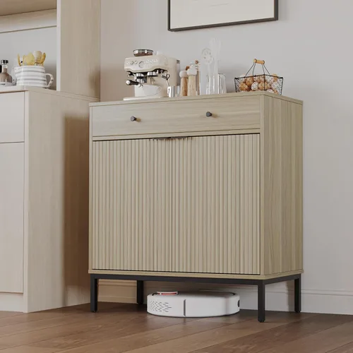 Miniatura 19 de Mericonia Aparador Buffet de Granja con Almacenamiento, Barra de Café Acanalada con Puertas y Estantes Ajustables, Gabinete de Consola de Madera A