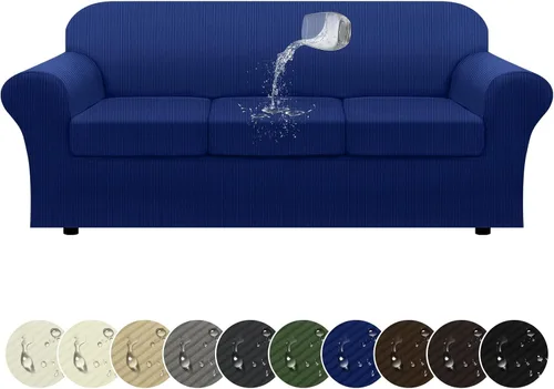 Miniatura 10 de Funda impermeable para silla con brazos, juego de 2 piezas, funda a rayas para 1 sofá separado con cojín en T, fundas de sillón de tela