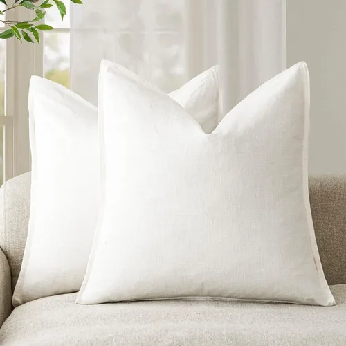 Miniatura 61 de Foindtower Paquete de 2 fundas de almohada decorativas de lino y liso, funda de cojín decorativa suave, estilo bohemio campestre para silla, sofá