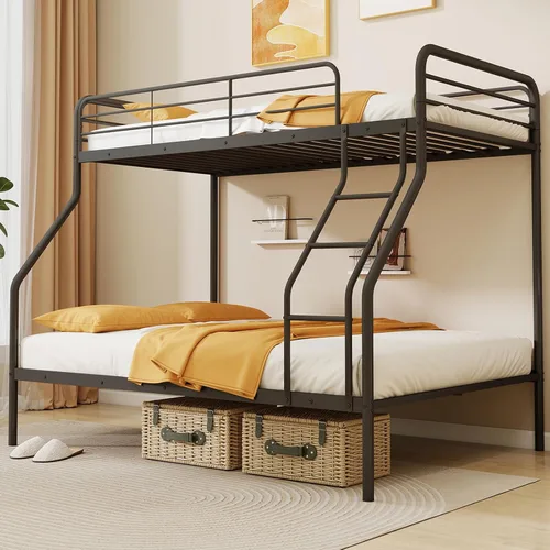 Giantex Literas de metal tamaño individual sobre matrimonial, litera resistente para adolescentes y adultos con escalera y barandillas, litera de
