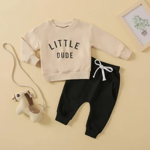 Miniatura 136 de Conjunto de 2 piezas de sudadera de manga larga con cuello redondo y pantalones casuales para bebés y niños pequeños