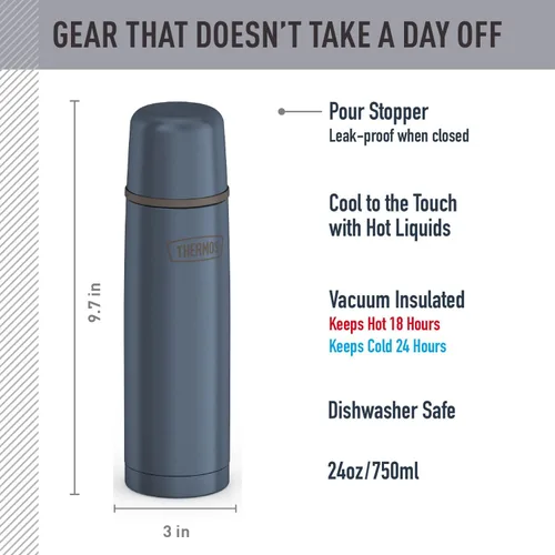 Miniatura 2 de Thermos Botella compacta de acero inoxidable con aislamiento al vacío de 25 onzas, pizarra