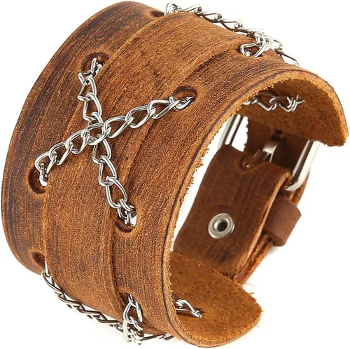 Miniatura 5 de HZMAN Pulseras de cuero marrón Pulsera de cuero para hombre Pulsera ajustable Pulsera de regalo de joyería