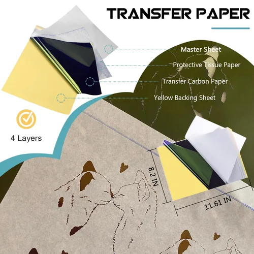 Miniatura 5 de Piel de tatuaje con papel de transferencia, kit de 40 piezas de piel falsa y papel de plantilla, incluye 20 piezas de piel de práctica de doble cara