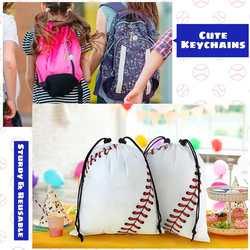 Miniatura 6 de Nuogo 48 piezas de regalos de fiesta de béisbol incluyen 12 bolsas de regalo de béisbol, 12 pulseras, 12 bolas de estrés, 12 mini llaveros