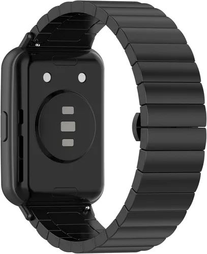 Miniatura 2 de Correa de reloj compatible con Huawei Watch Fit 2, pulsera de metal de acero inoxidable para mujeres y hombres para Huawei Watch Fit 2 (negro)