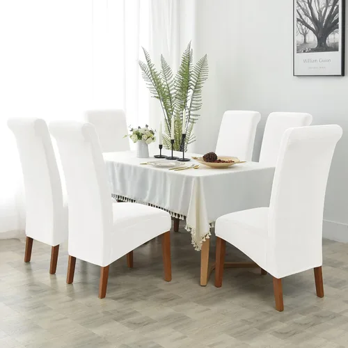 Miniatura 2 de Funda de terciopelo para silla de comedor, funda elástica para sillas grandes, fundas para sillas de respaldo alto (Bianco, paquete de 1)