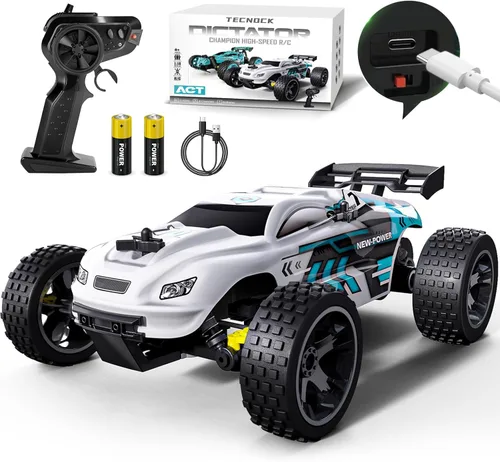 Miniatura 13 de Tecnock coches RC para niños, coche de control remoto para niños, 1:18 escala 20 KM/H 2WD buggy todo terreno, coche de carreras RC de 2.4GHz con Azul