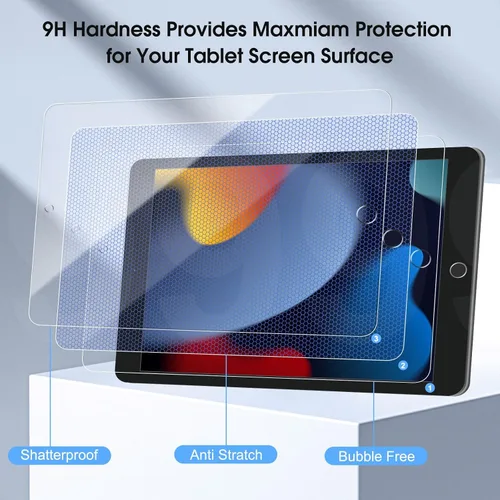 Miniatura 2 de Qularlans Paquete de 2 protectores de pantalla para iPad de 9ª, 8ª, 7ª generación de 10.2 pulgadas 2021/2020/2019, película de vidrio templado