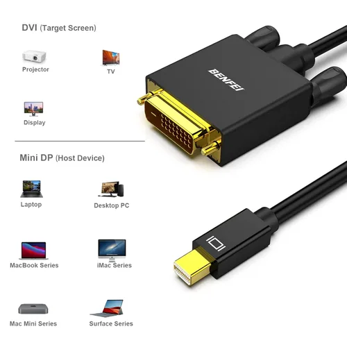 Miniatura 7 de BENFEI Cable Mini DisplayPort a DVI, cable de Mini DisplayPort a DVI de 10 pies (compatible con Thunderbolt 2) con MacBook Air/Pro, Surface 1 Paquete