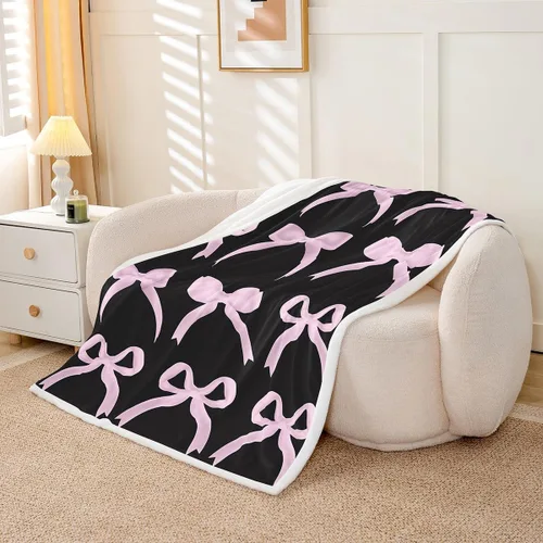 Miniatura 2 de Erosebridal Black Pink Bow Fleece Throw Blanket 40"x50" - Ultra-Soft for Couch Sofa Bed,Kawaii Cool Bowknot Sherpa Blanket,Princess Style Fuzzy