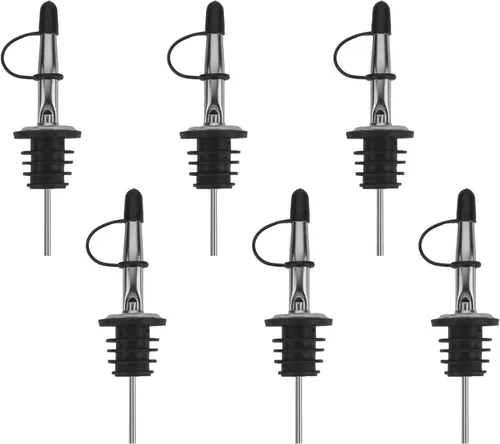 6 boquillas de vertido rápido con cónica, vertedores de licor con tapa de goma, acero inoxidable, higiénico, apto para lavavajillas, se adapta a la
