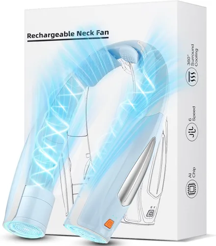 Miniatura 13 de Hionly Ventilador de cuello AI, ventilador personal portátil ajustable de 6 velocidades, recargable, batería de 6000 mAh de enfriamiento más rápido