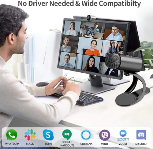 Miniatura 6 de LIANGSTAR Micrófono de Computadora USB, Micrófono de Escritorio para Podcast con Botón de Silencio para Grabación y Transmisión, Condenser Negro