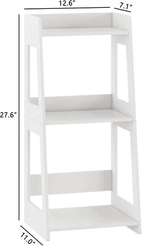 Miniatura 3 de Estante de escalera de baño de 3 niveles independiente, estantes de piso blancos, estantería abierta, mesita de noche pequeña para estudio