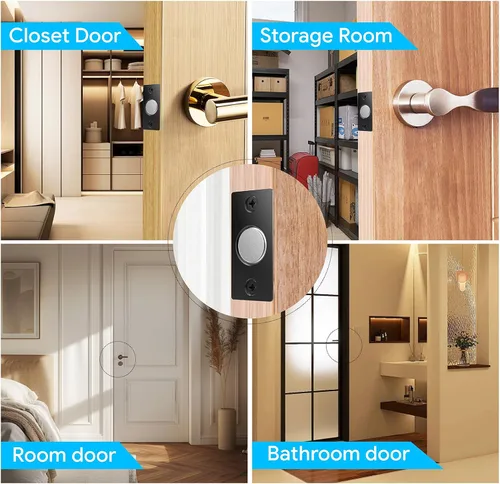 Miniatura 6 de Mousike Accesorios para atrapar bolas de puerta, cierre magnético oculto ajustable, placa de golpeo de acero inoxidable con fuerte succión, Negro