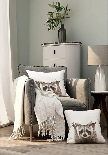 Miniatura 3 de Fundas de almohada para sofá, divertidas y lindas fundas de almohada de mapache o sofá, color marrón y blanco, gestos de roca, fundas de cojín