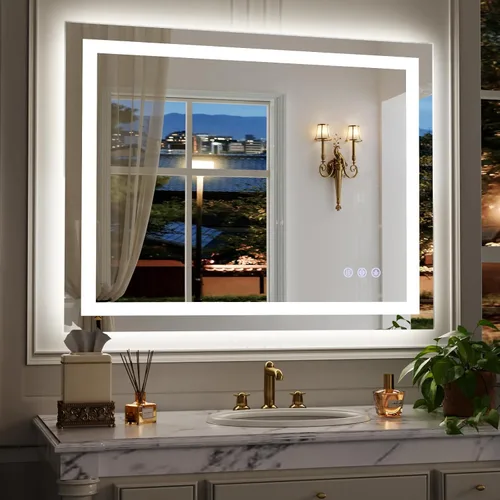 Miniatura 10 de Espejo de baño LED con luces, espejos de pared de 36 x 24 pulgadas con antiempañamiento, regulable, retroiluminado + luz frontal, 3 modos