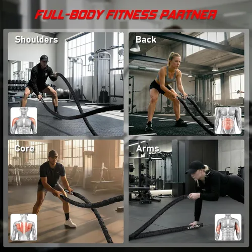 Miniatura 7 de Cuerda de batalla para entrenamiento de gimnasio en casa, 1.26 pulgadas, 30 pies, cuerdas de ejercicio de entrenamiento pesadas, equipo de fitness