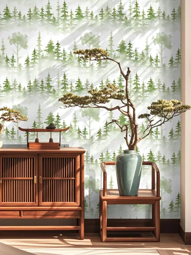 Miniatura 7 de Floralplus Papel tapiz autoadhesivo con diseño de bosque brumoso, extraíble, diseño botánico, apto para inquilinos, para decoración del hogar, papel