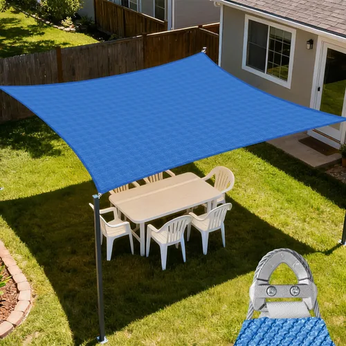 E&K Sunrise - Toldo rectangular de 8 x 12 pies con un anillo, alambre de acero, bloqueo UV, para pérgola, patio, jardín, terraza al aire libre (azul)
