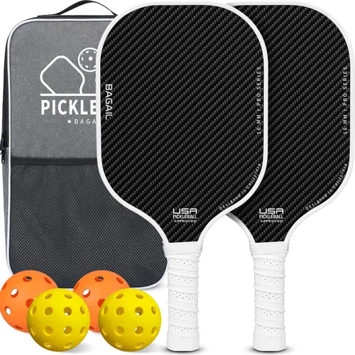 Miniatura 10 de BAGAIL Palas de pickleball aprobadas por USAPA, juego de pickleball de superficie de fibra de vidrio, raquetas ligeras con 4 bolas, 1 bolsa