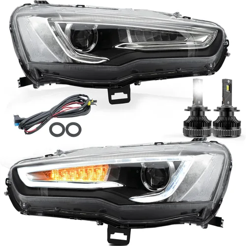 Miniatura 11 de VLAND Conjunto de faros delanteros aptos para Mitsubishi Lancer& EVO X 2008-2020 W/DRL, luz delantera LED con señal de giro secuencial, faro