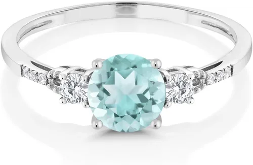 Miniatura 28 de Gem Stone King Anillo de compromiso de 3 piedras preciosas redondas de oro blanco de 10 quilates con piedra natal de 0.236 in con piedra natal