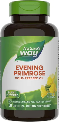 Nature's Way Aceite de onagra, fuerza máxima, prensado en frío, sin refinar, 1300 mg con 120 mg de GLA por porción, 60 cápsulas blandas