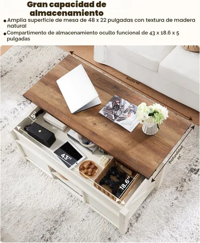 Miniatura 4 de OKD - Mesa de centro de granja de 48" con puerta de granero deslizante, mesa rústica con compartimento de almacenamiento oculto, superficie superior