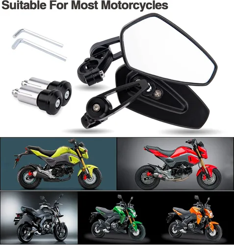 Miniatura 7 de Espejos de extremo de barra de motocicleta compatibles con Honda GROM MSX125 Kawasaki Z650 Z125 Z900 Z750 SV650 Yamaha MT-07 MT-03 MT-09 MT-10 FZ09