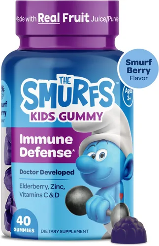 Miniatura 9 de Smurfs Kids - Gomitas de apoyo inmunológico para niños, gomitas de inmunidad para niños de saúco negro con vitamina C y zinc, hechas con fruta real