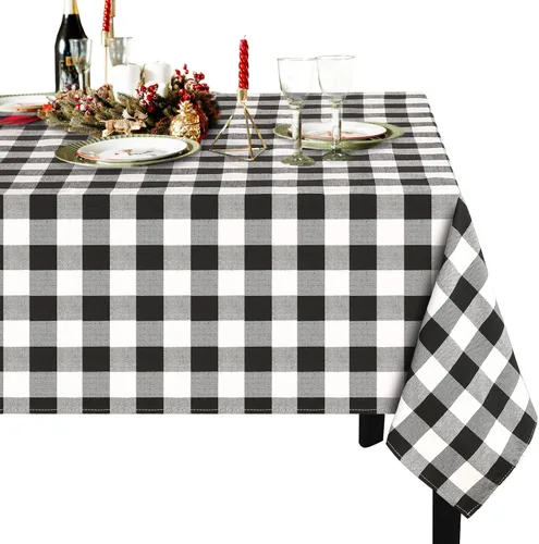 Miniatura 7 de Camino de mesa a cuadros de búfalo negro y rojo, 2 paquetes de 13 x 108 pulgadas, caminos de mesa navideños a cuadros para decoración de mesa