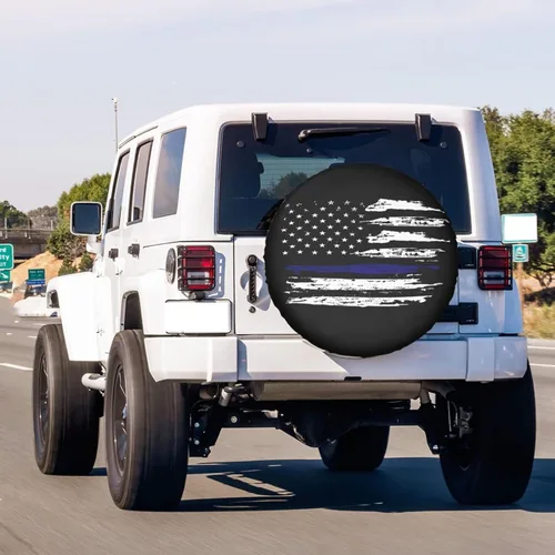 Miniatura 3 de American Flag - Cubierta de neumático de repuesto delgada línea azul a prueba de polvo, para remolques, vehículos recreativos, SUV y muchos