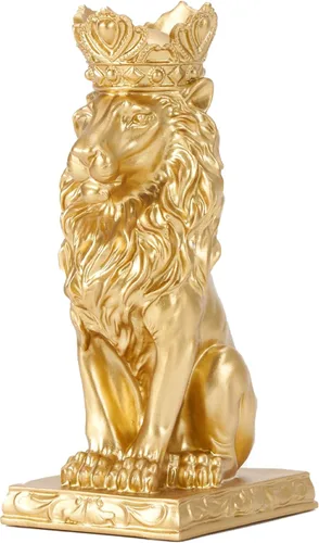 Miniatura 10 de Estatua de león de corona blanca, escultura para decoración del hogar, sala de estar, oficina, figura real de 9 pulgadas, símbolo de fuerza de Blanco