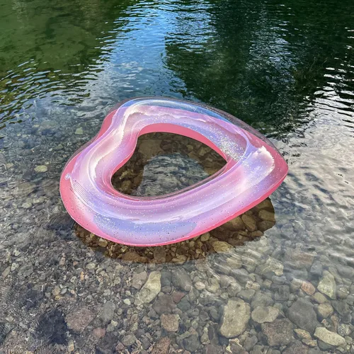 Miniatura 2 de Heart Inflatable Pool Tube Floats with Glitters - Pool Floaties Swim Ring Tubes for Adults/Teens, Pool Parties, Beach Vacations& Romantic Events Oro