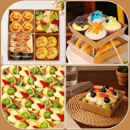 Miniatura 7 de Paquete de 54 Cajas Pequeñas para Charcutería con Tapas Transparentes, Caja de Embutidos de Papel Mini Para Llevar, Envase Desechable para Alimentos