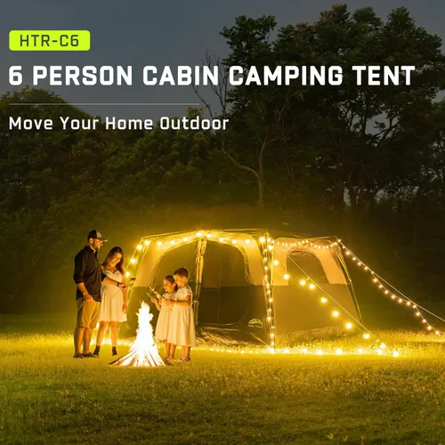 Miniatura 7 de Happy Travel Tent 6 Person Tents for Camping, Waterproof Easy Setup Camping Tent with Rainfly, Portable Large Family Cabin Tent with 5 Large Mesh