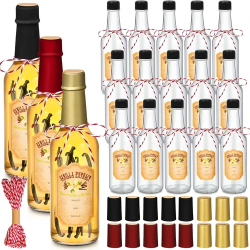 Miniatura 9 de Tioncy 16 botellas vacías de extracto de vainilla para botella de vidrio casera con tapa, banda retráctil, calcomanía, manualidades, regalo de boda