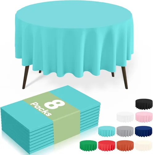 Miniatura 11 de misaya Paquete de 4 manteles desechables de plástico, mantel redondo impermeable de 84 pulgadas, a prueba de fugas y resistentes manteles Azul
