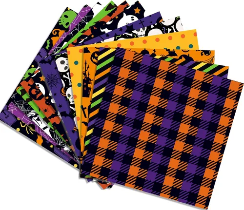 Miniatura 8 de Juego de papel de recortes de papel con patrón de Halloween, papel decorativo de doble cara de 12 pulgadas, papel de origami morado para niños, 12