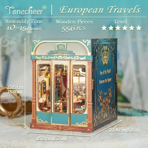 Miniatura 3 de Tonecheer - Kit de manualidades para rincón de lectura para adultos, maqueta en miniatura de cabina de tren infinito europeo, carruaje vintage