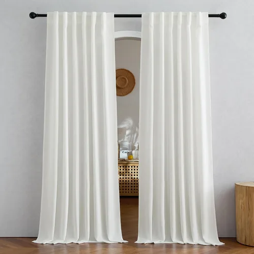 Miniatura 99 de NICETOWN Cortinas y cortinas de lino natural para ventanas de 84 pulgadas de largo, bolsillo para barra y pestaña trasera, lino grueso